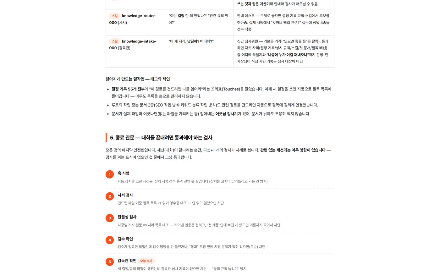 대화를 끝내려면 통과해야 하는 검사 6단계 — 실제 운영 문서 화면